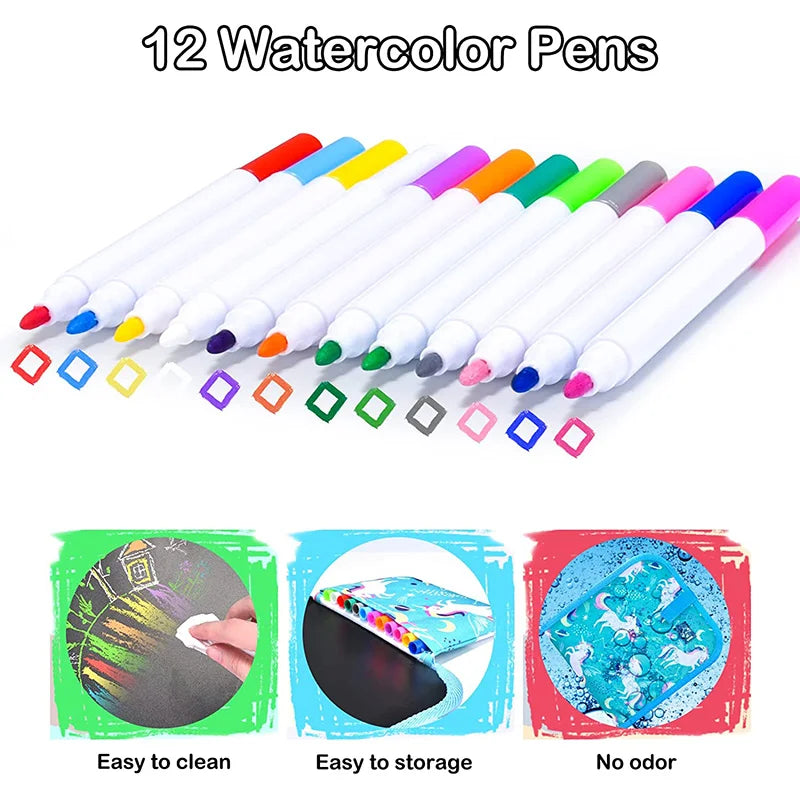 Kids Erasable Doodle Book With 2 Wipes ( 12 Free Markers ) (Reusable Endless Times)