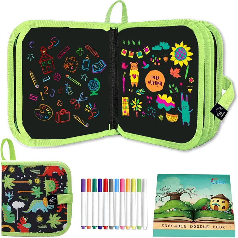 Kids Erasable Doodle Book With 2 Wipes ( 12 Free Markers ) (Reusable Endless Times)